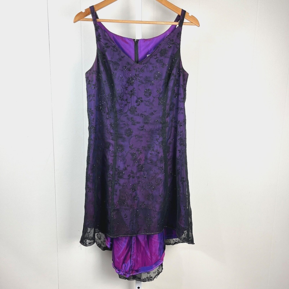 VTG Betsy & Adam by Jaslene Cocktail Dress 12 Purple Iridescent Glitter Floral